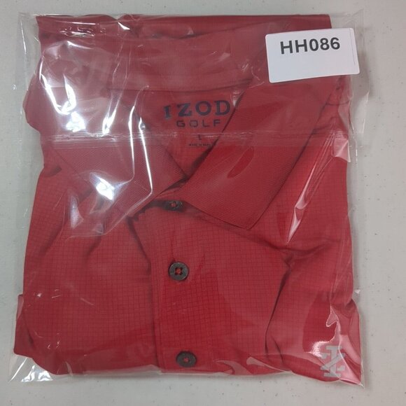 IZOD Golf Red Polo Shirt Short Sleeve Large 100% Polyester Grid Pattern Textured - Picture 11 of 11